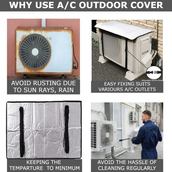 Ac Outdoor Unit Protector Heat Insulation Sunlight Shade Protector From Dust With Adjustable Buckle Rain Cover Air Conditioner Cover 34*16